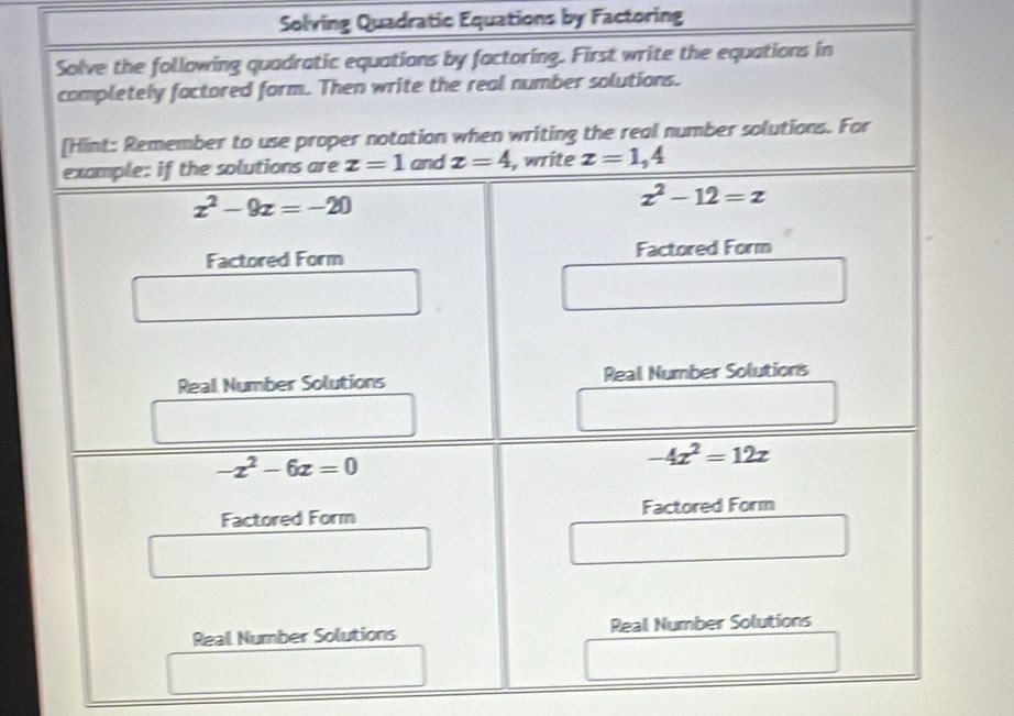 Solving Quadratic Equations by Factoring