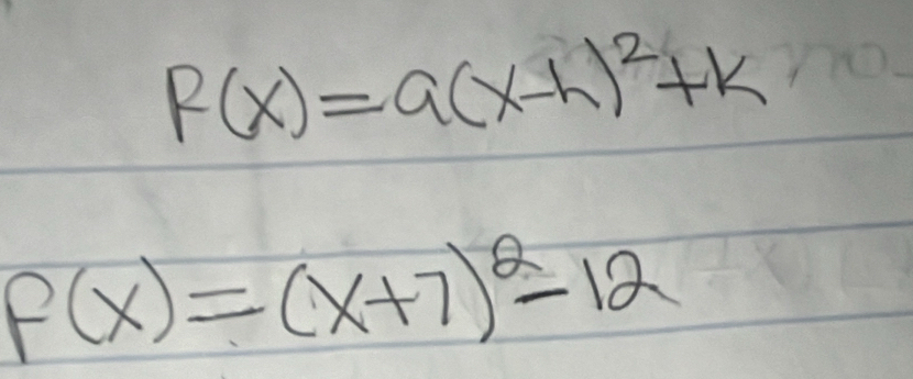 R(x)=a(x-h)^2+k
f(x)=(x+7)^2-12