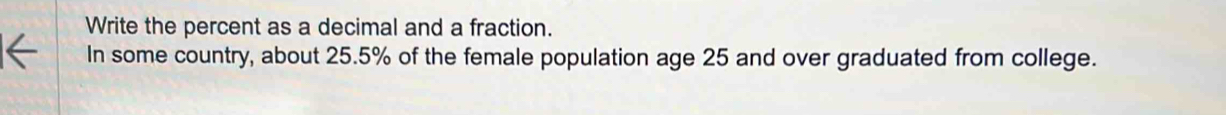 Solved: Write the percent as a decimal and a fraction. In some country ...