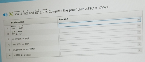 the proof that ∠ STU≌ ∠ VWX.