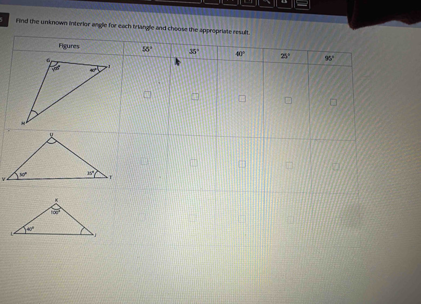 a
5 Find the unknown interior angle for each triangle and choos