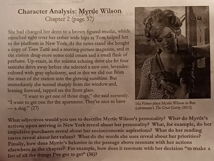 Solved: Character Analysis: Myrtle Wilson Chapter 2 (page 37) She had  changed her dress to a bro [Literature]