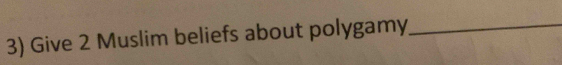 Give 2 Muslim beliefs about polygamy_