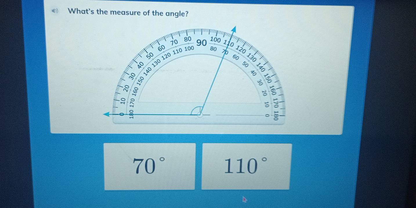 What's the measure of the angle?
70°
110°