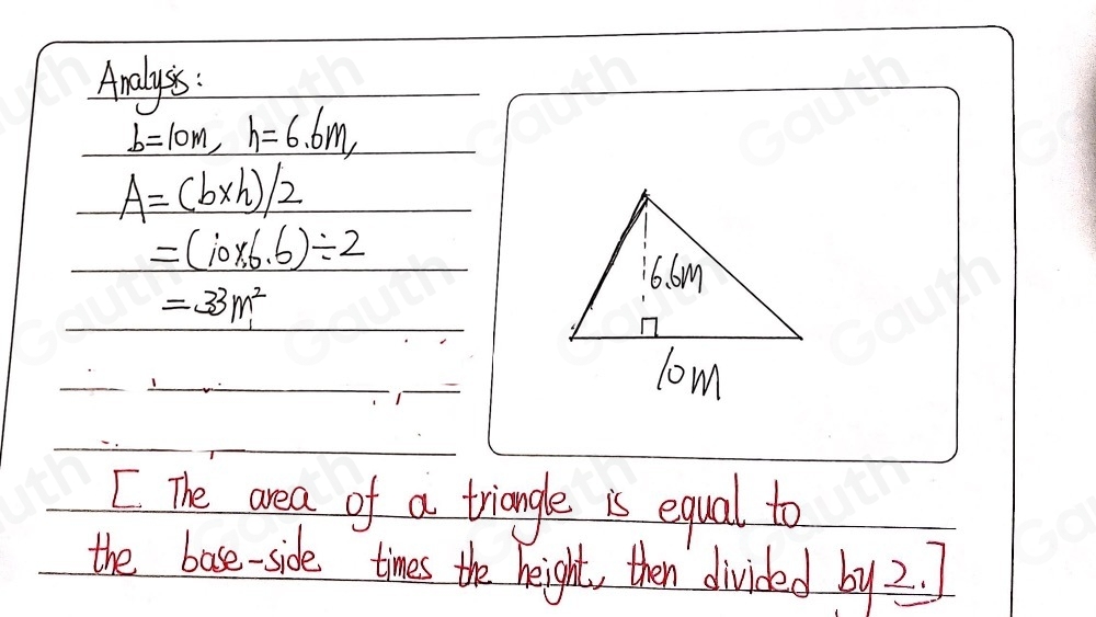 Solved: Find the area of the triangle. Use A=(bxh)/2 [Math]