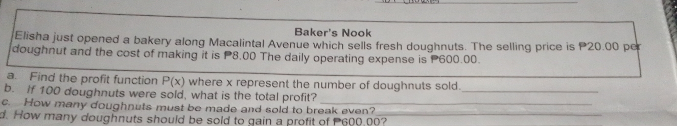 dbe sold to gain a profit of P600.00?