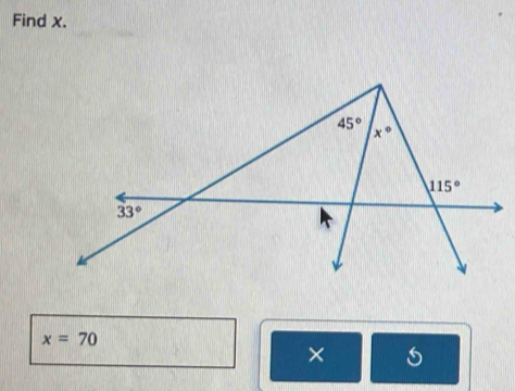 Find x.
x=70
×