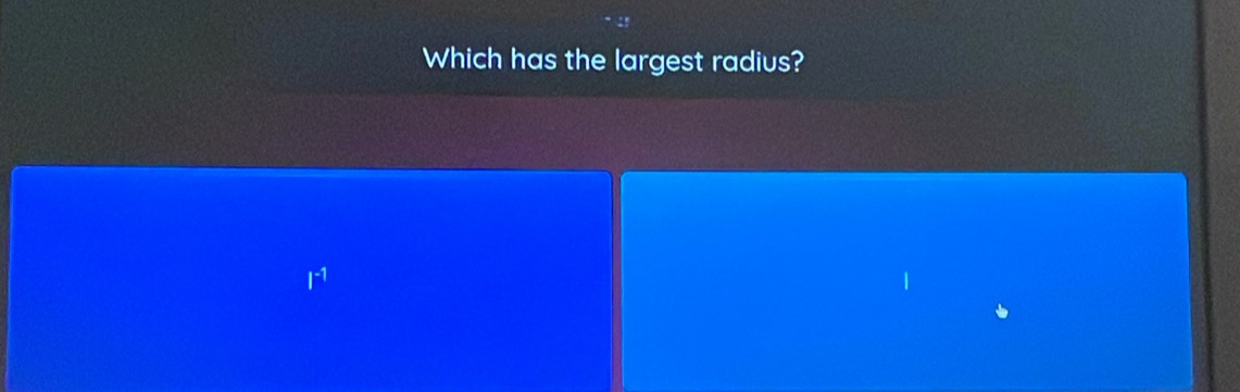 Which has the largest radius?
I^(-1)