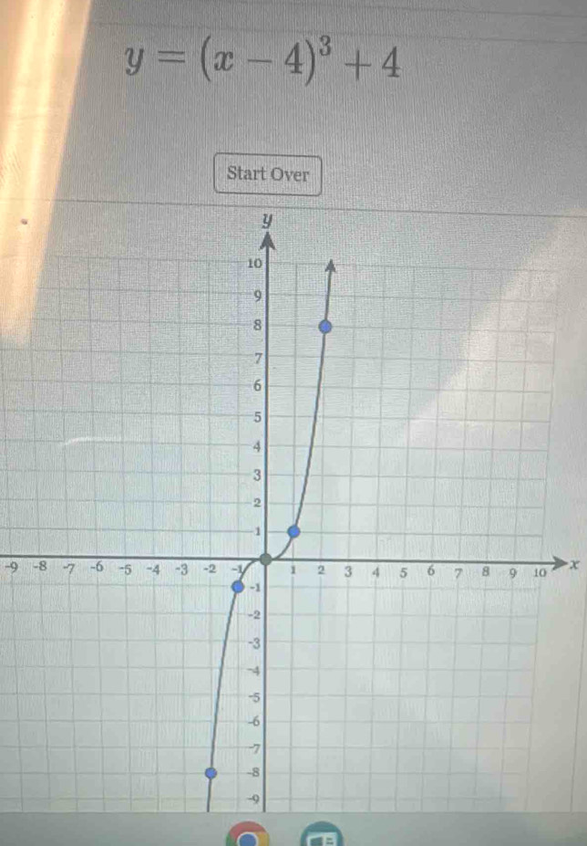 y=(x-4)^3+4
Start Over
-9 - x