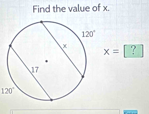 Find the value of x.
x=[?]
120°