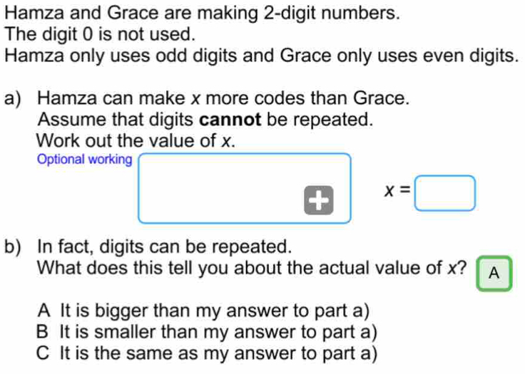 Solved: Hamza and Grace are making 2 -digit numbers. The digit 0 is not ...