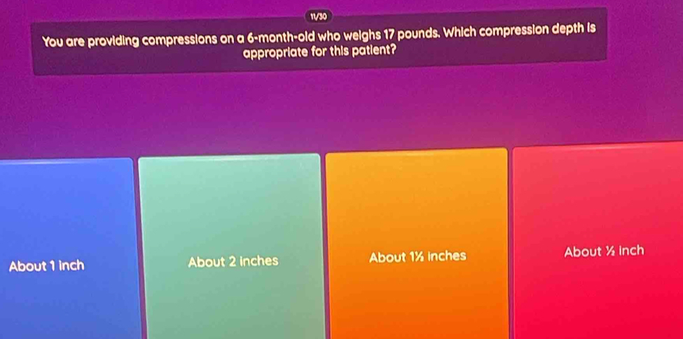 Solved: 1/30 You are providing compressions on a 6-month -old who ...