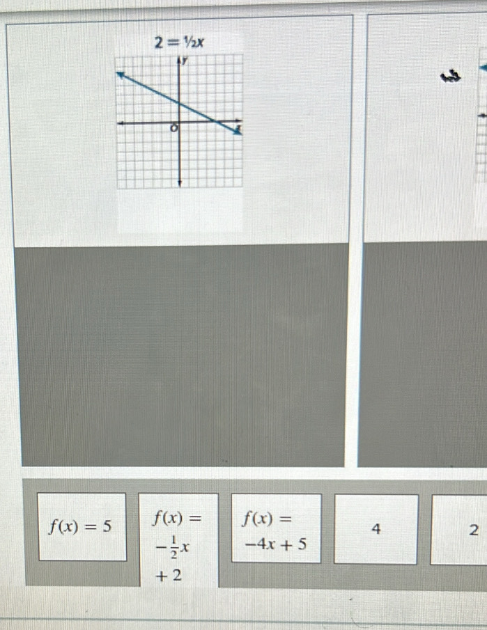 2=1/2x
f(x)=5 f(x)= f(x)=
4
2
- 1/2 x -4x+5
+ 2