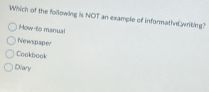 Solved: Which of the following is NOT an example of informative writing ...