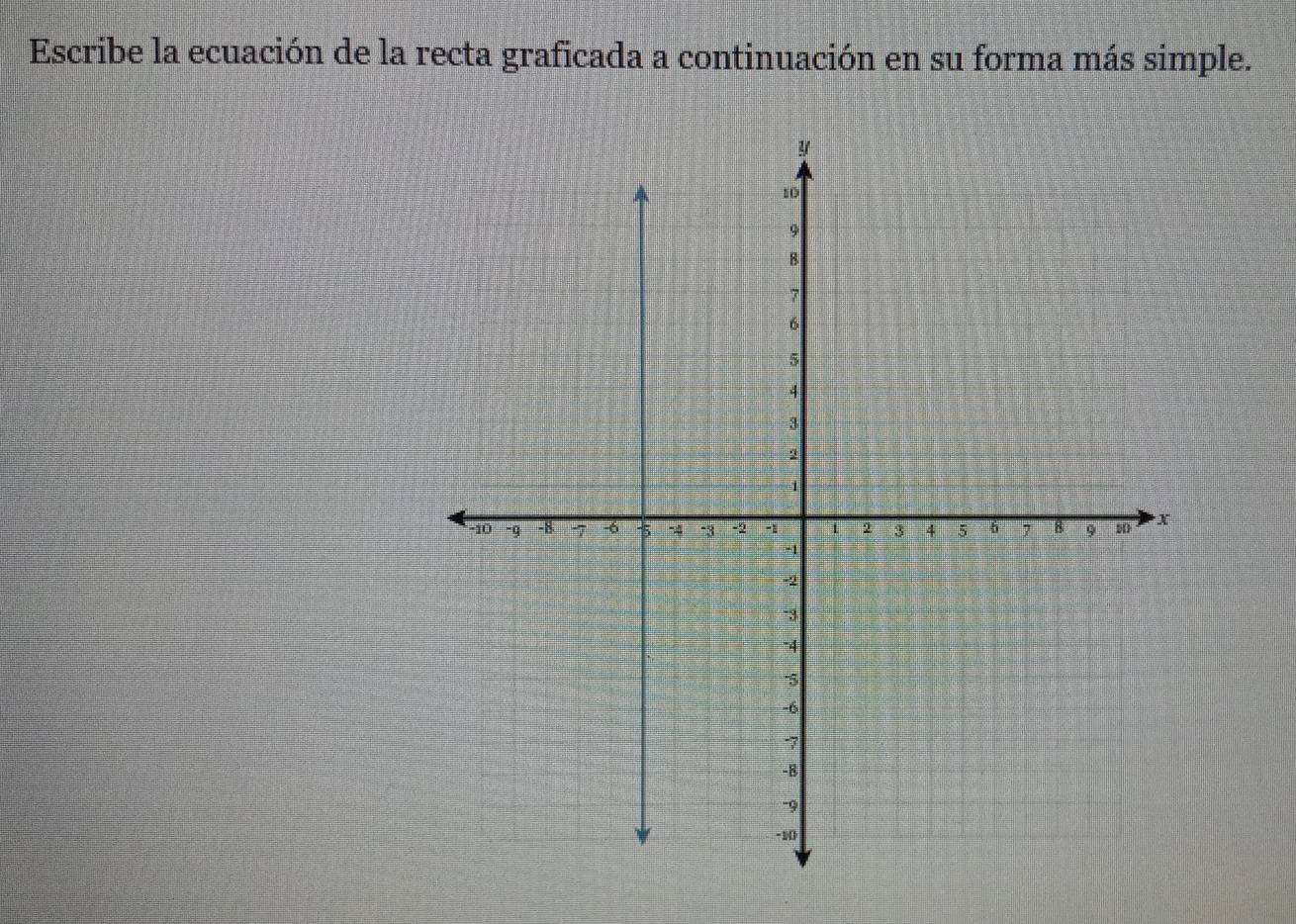 Escribe la ecuación de la recta graficada a continuación en su forma más simple.