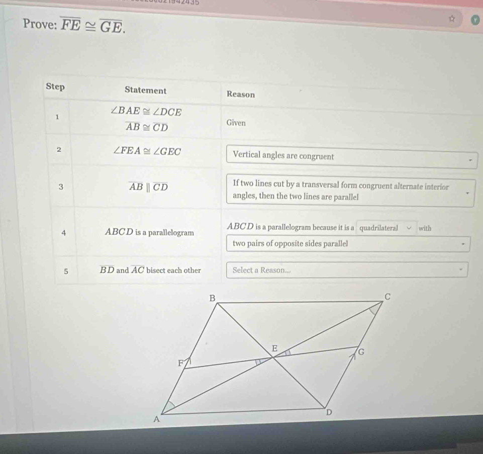 542435
Prove: overline FE≌ overline GE.