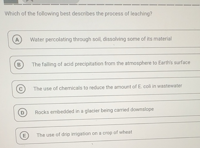 Solved: Which of the following best describes the process of leaching ...