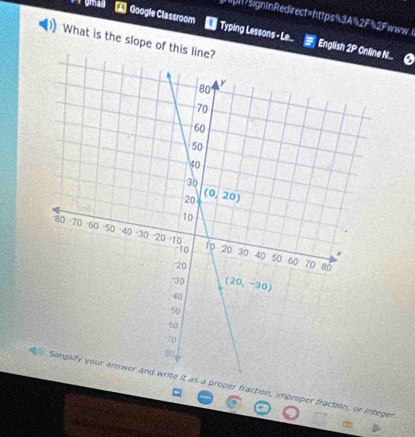 psignInRedirect=https%3A%2F%2Fwwwl
Google Classroom Typing Lessons - Le.. English 2P Online N..
What is the slope of this li
Simplify your answer and write it as a proper fraction, improper fraction, or integer