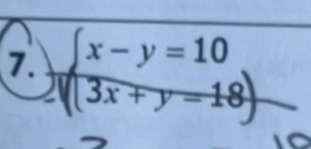 beginarrayl x-y=10 3x+y=18endarray