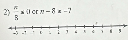  n/8 ≤ 0 or n-8≥ -7