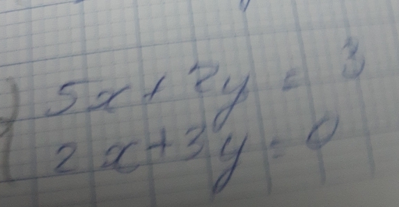 beginarrayr 5x+2y=3 2x+3y=0endarray