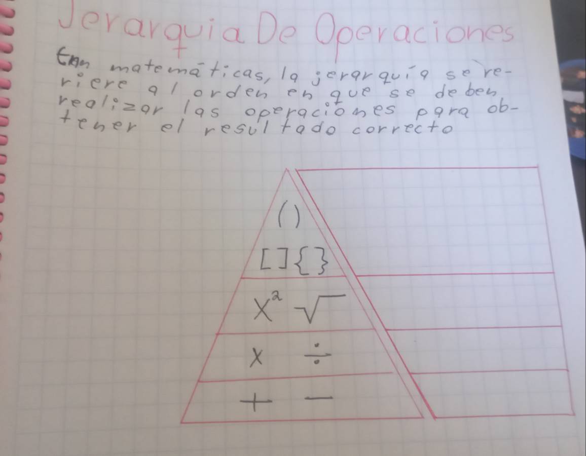 Jerarquia De Operaciones
thn matematicas, la jerarquig se re-
riere a l orden en que se dobew
realizar las operaciones para ob-
tener el resultado correcto