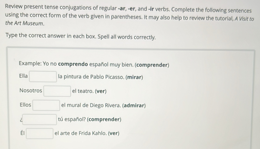 Solved: Review present tense conjugations of regular -ar, -er, and -ir ...