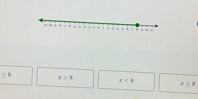 ≥ 8
x>8
x<8</tex>
x≤ 8