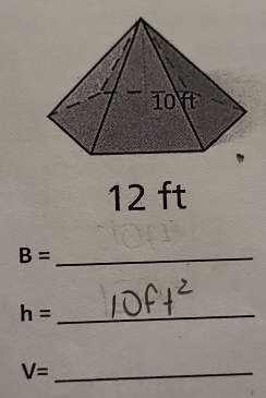 10sqrt(t)
12 ft
B= _
h= _
V= _