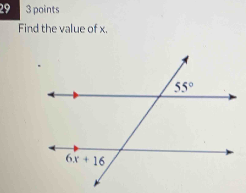 29 3 points
Find the value of x.