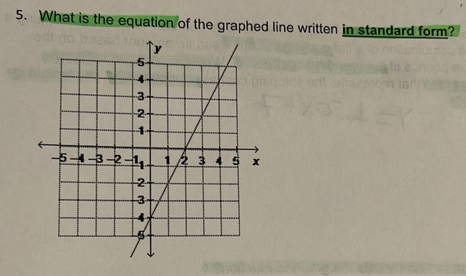 What is the equation of the graphed line written in standard form?