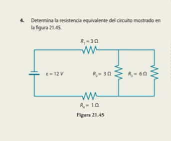 Determina la resistencia equivalente del circuito mostrado en
la figura 21.45.