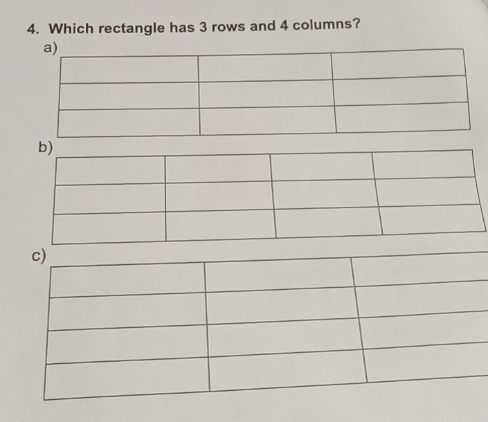 Which rectangle has 3 rows and 4 columns?