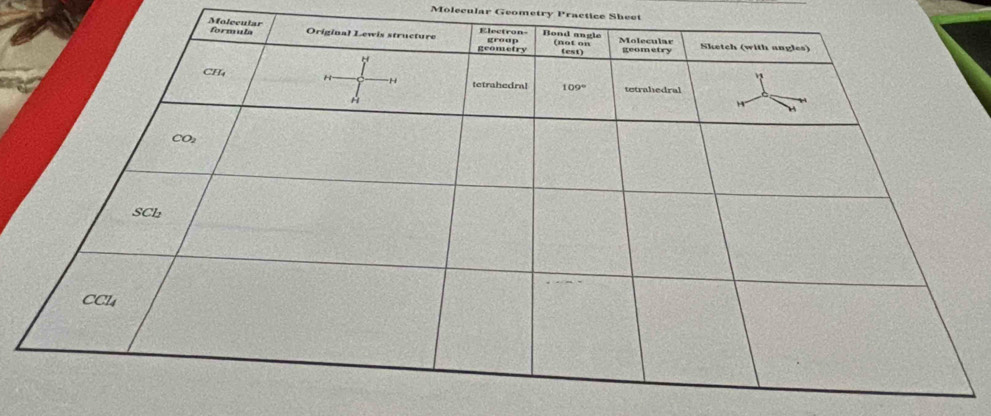 Molecular Geometry Practice Sheet
Mo