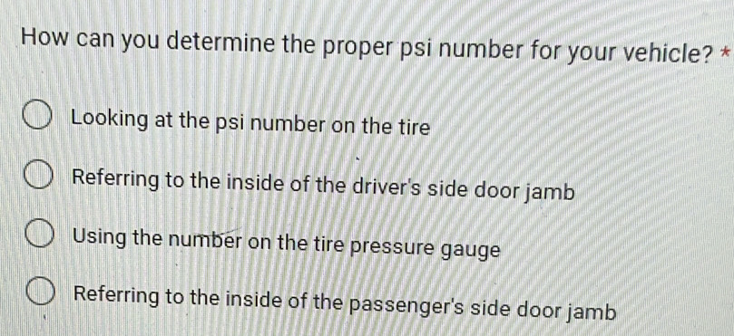 Solved: How can you determine the proper psi number for your vehicle ...