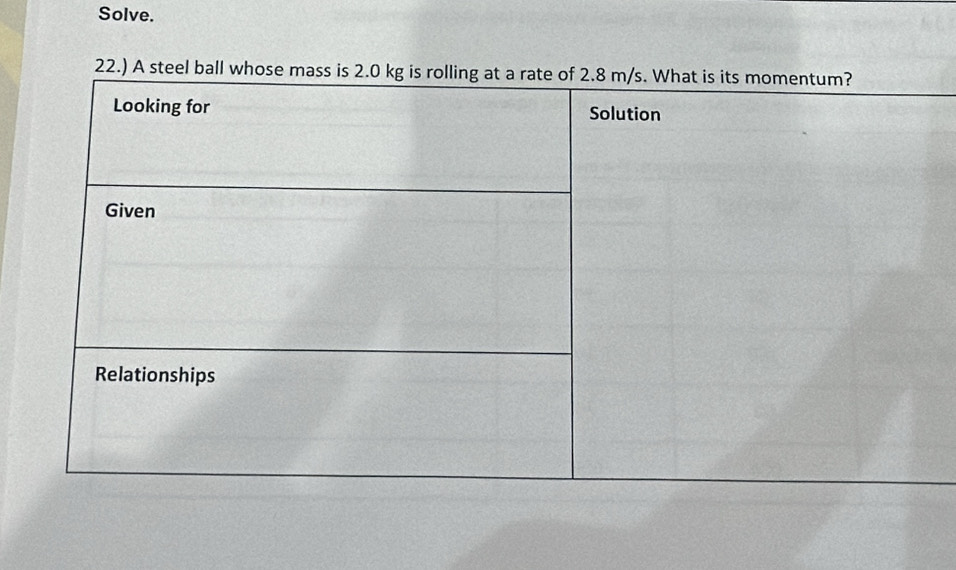 Solve. 
22.) A steel ball