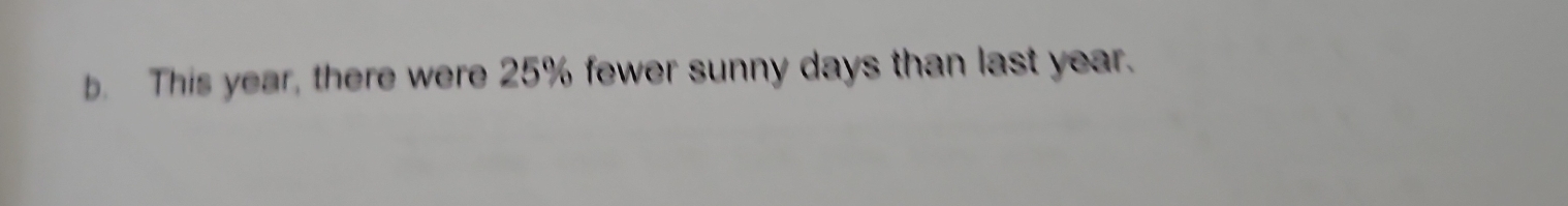 This year, there were 25% fewer sunny days than last year.