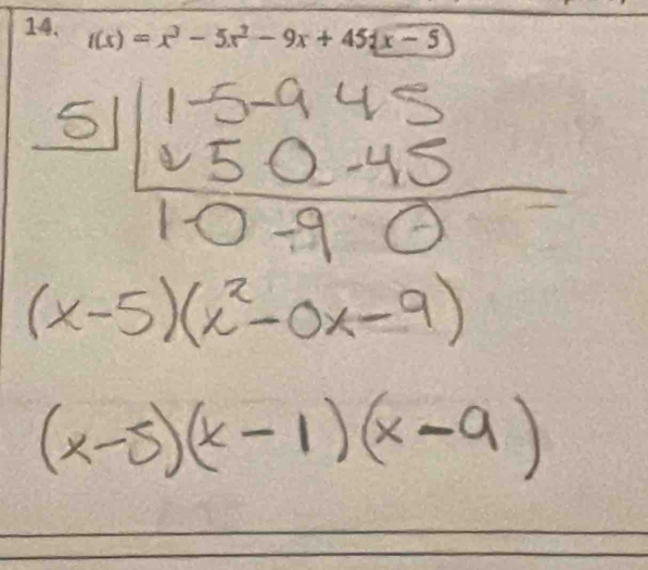 14, t(x)=x^3-5x^2-9x+45 x-5