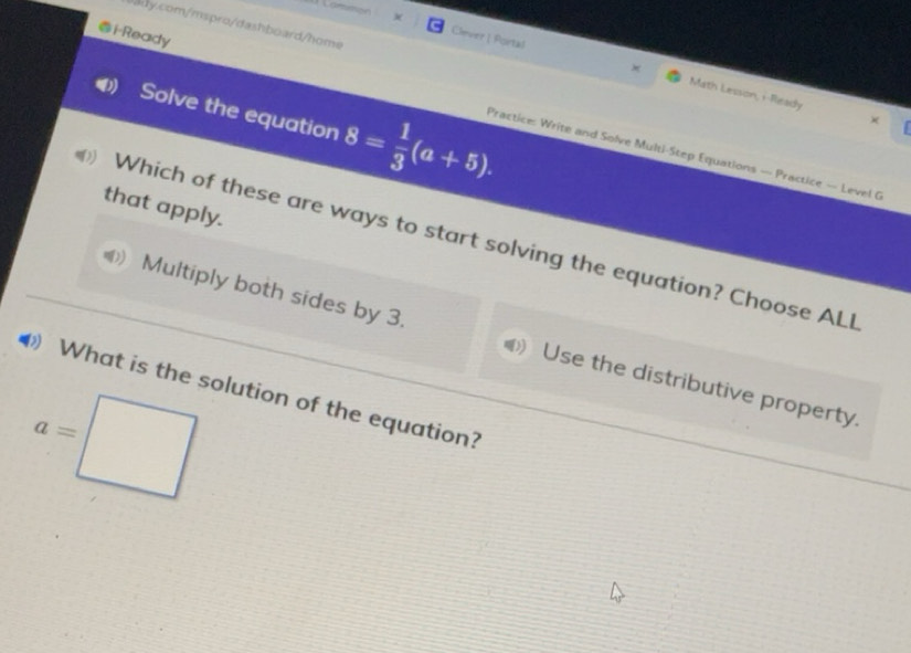 Solved: Commón ady.com/mspro/dashboard/home × Clever | Portal Math ...