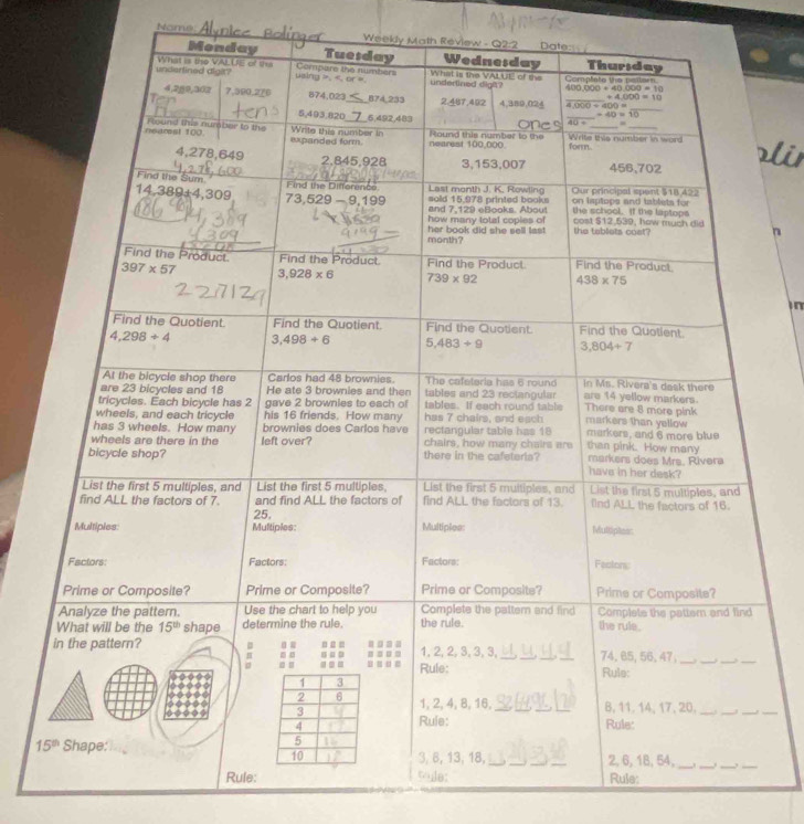 Nome
Weekly Math Rev
zli
n
in
_