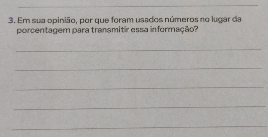 Em sua opinião, por que foram usados números no lugar da 
porcentagem para transmitir essa informação? 
_ 
_ 
_ 
_ 
_