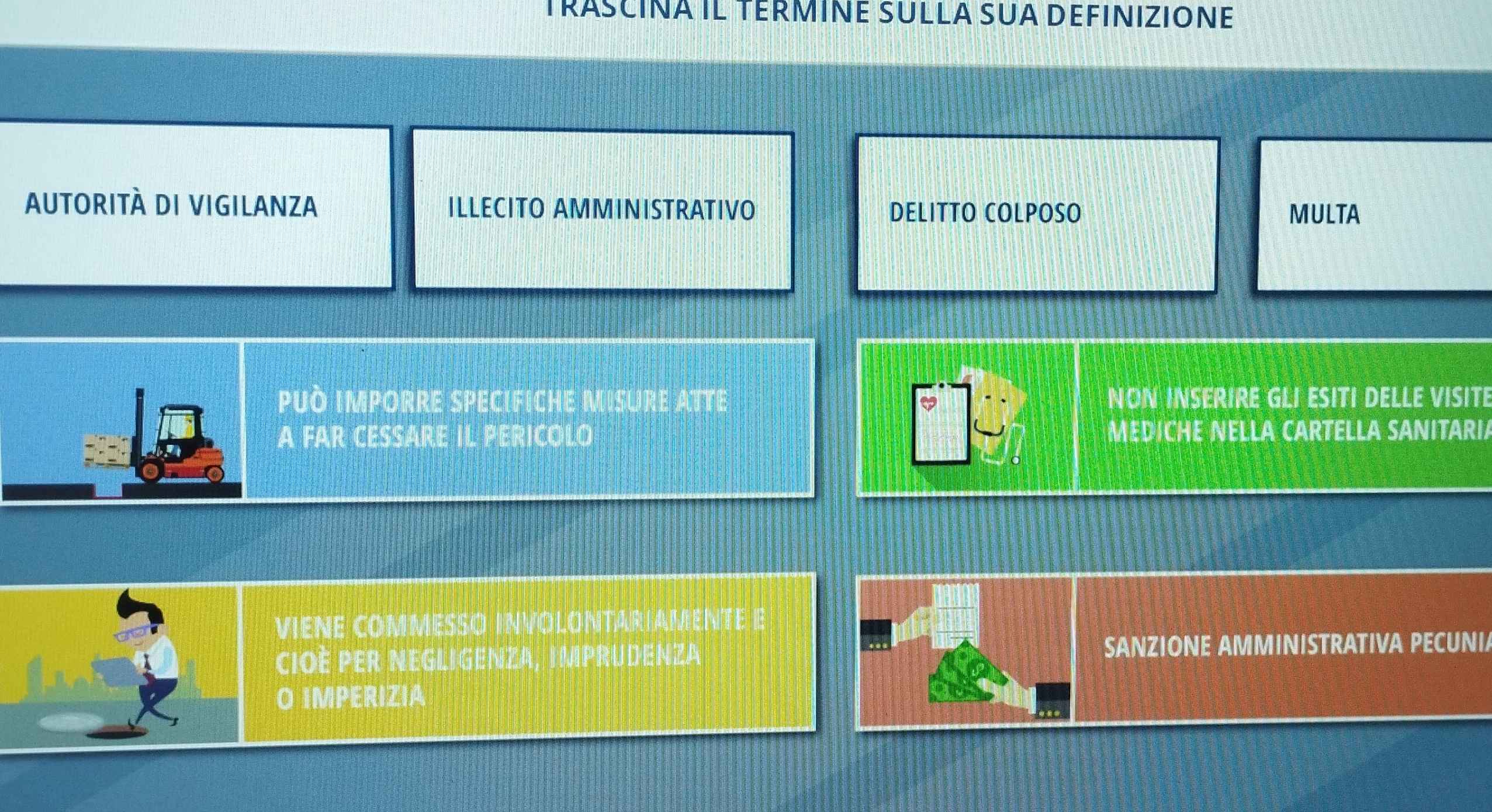 TRASCINA IL TERMINE SULLA SUA DEFINIZIONE
AUTORITÀ DI VIGILANZA ILLECITO AMMINISTRATIVO DELITTO COLPOSO MULTA
PUD IMPORRE SPECIFICHE MISURE ATTE NON INSERIRE GLI ESITI DELLE VISITI
A FAR CESSARE IL PERICOLO MEDICHE NELLA CARTELLA SANITARI/
VIENE COMMESSO INVOLONTAR AMENTE E
CiOè PER NEGLIGENZA, IMPRUDENZA SANZIONE AMMINISTRATIVA PECUNI/
O IMPERIZIA