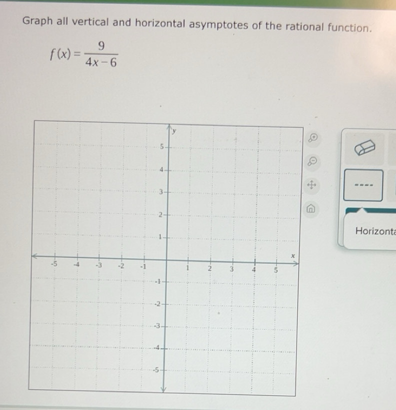 Solved: Graph all vertical and horizontal asymptotes of the rational ...
