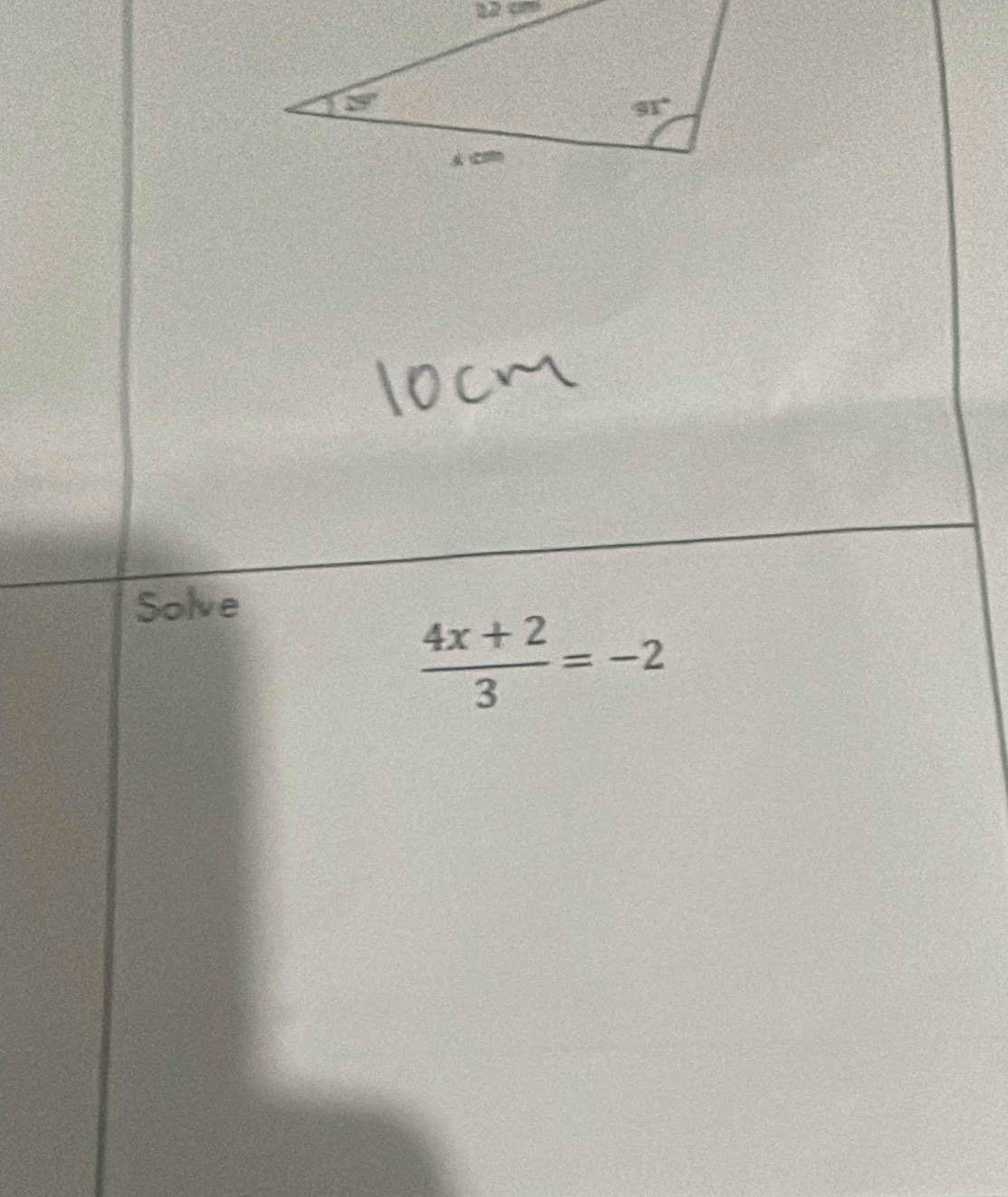 Solve
 (4x+2)/3 =-2