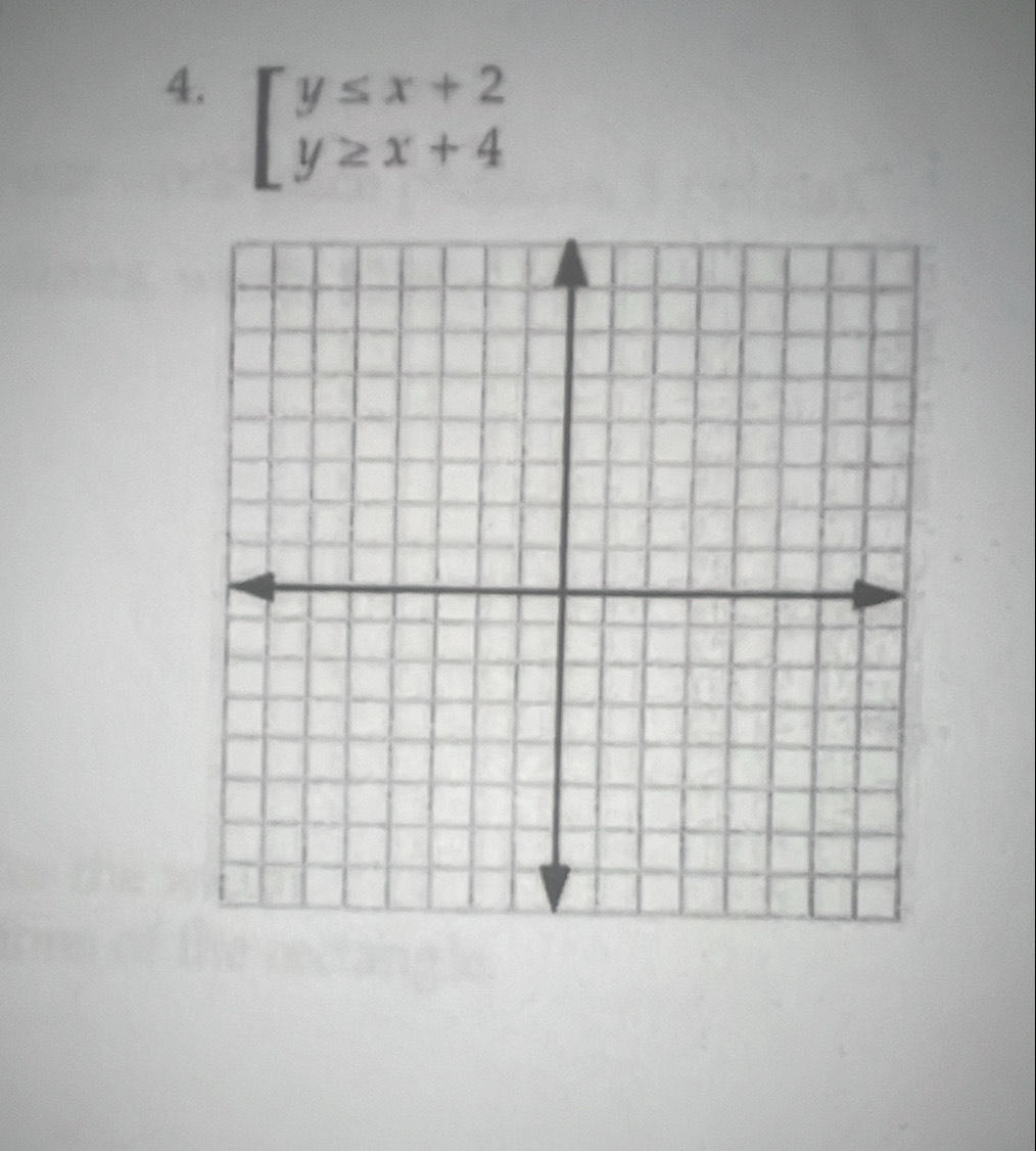 beginarrayl y≤ x+2 y≥ x+4endarray.