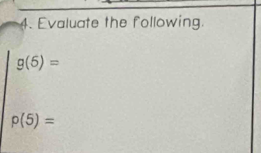 Evaluate the following.
g(6)=
p(5)=