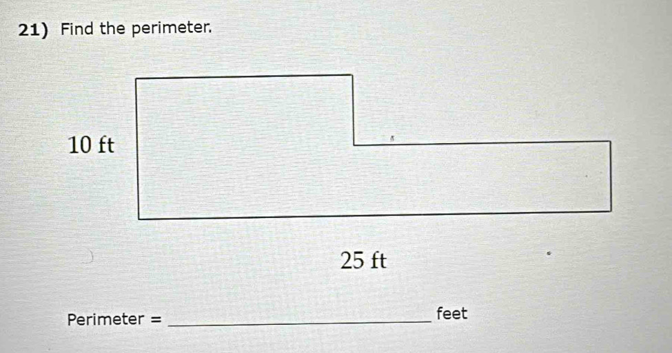 Find the perimeter.
Perimeter = _ 
feet