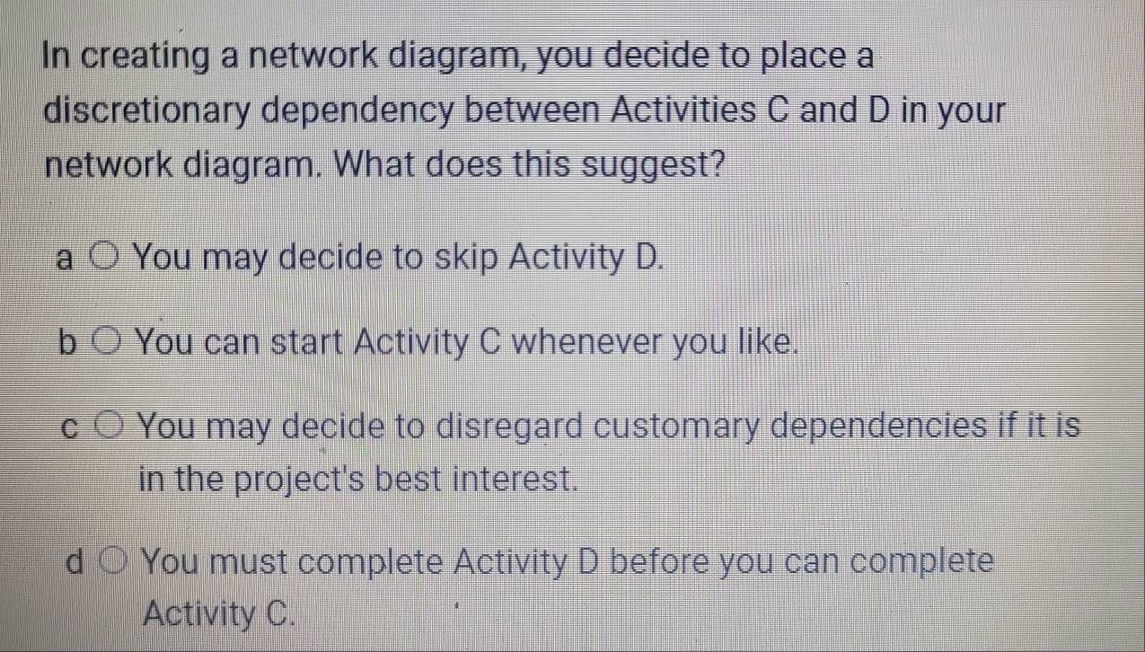 Solved: In creating a network diagram, you decide to place a ...