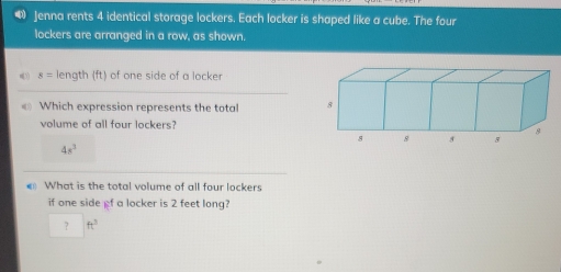 Solved: Jenna rents 4 identical storage lockers. Each locker is shaped ...