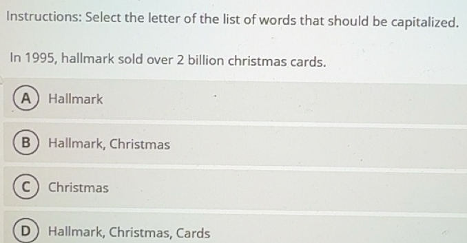 Solved: Instructions: Select the letter of the list of words that ...